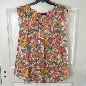 Lane Bryant Floral Popover Blouse in Coral, Yellow & Green Summer Top